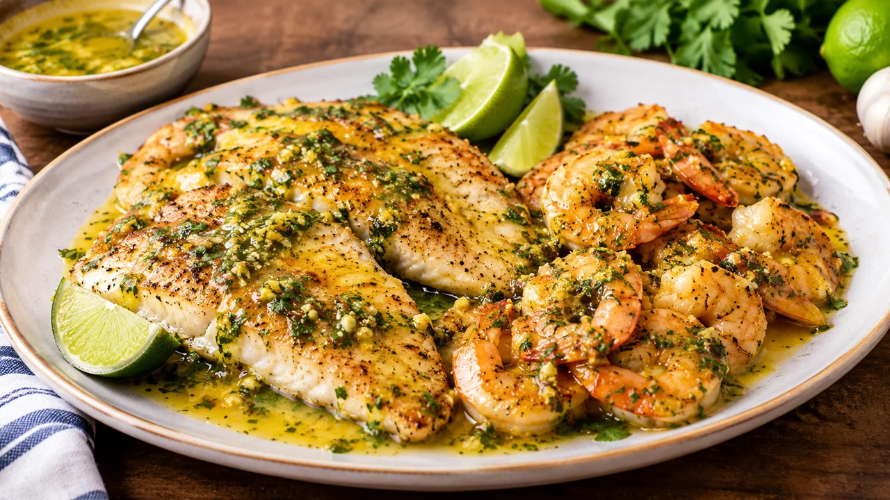 Mojo sauce on fish and shrimp