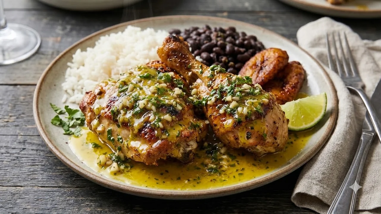 Mojo sauce on grilled chicken